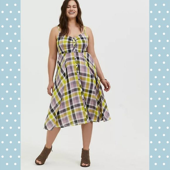 torrid Dresses & Skirts - Torrid Multi Plaid Challis Button Front Midi Dress
